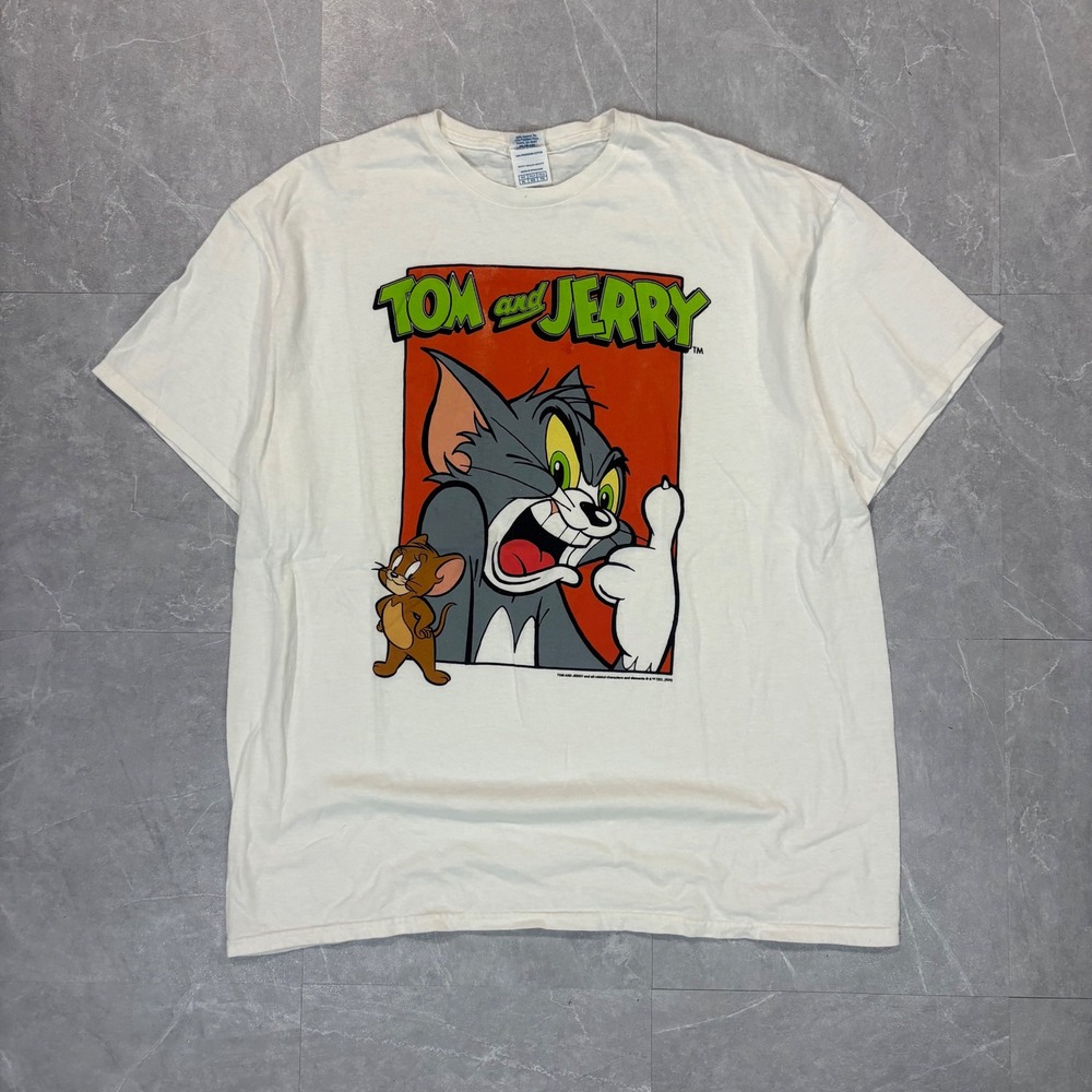 Tom and Jerry Graphic T-Shirt Delta Pro Weight Cream Mens XL Cartoon Tee